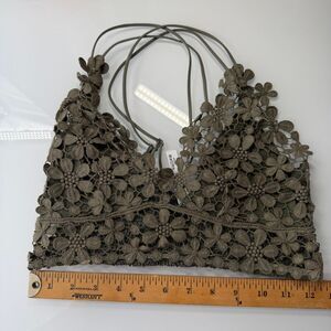 Free People Intimately Crochet Lace Bralette Olive Green Floral Size Small